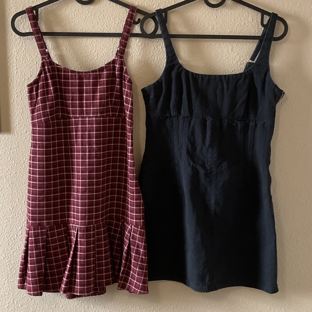 Urban Outfitters Burgundy Plaid Mini Dress & Black Mini Dress